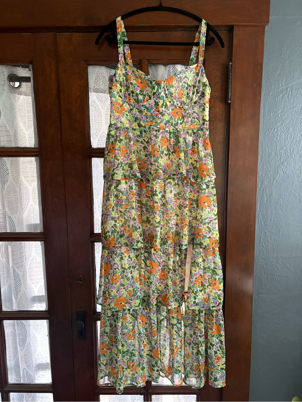 ASTR the Label Midsummer Floral Tiered Midi Maxi Dress NWOT Size Large Green - Picture 6 of 14